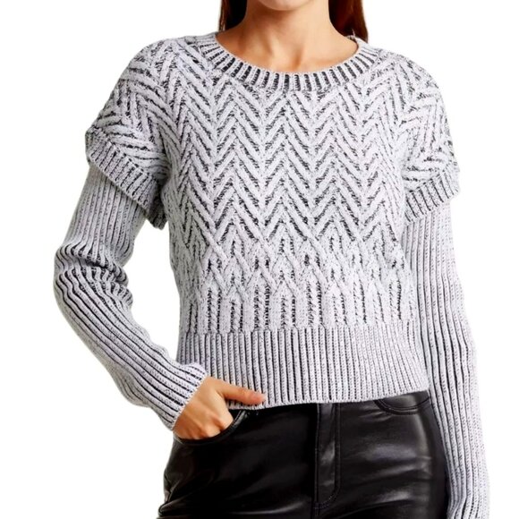 DKNY Herringbone Rib Knit Faux Layer Pull Over Sweater In Black & White M EUC - Picture 1 of 13
